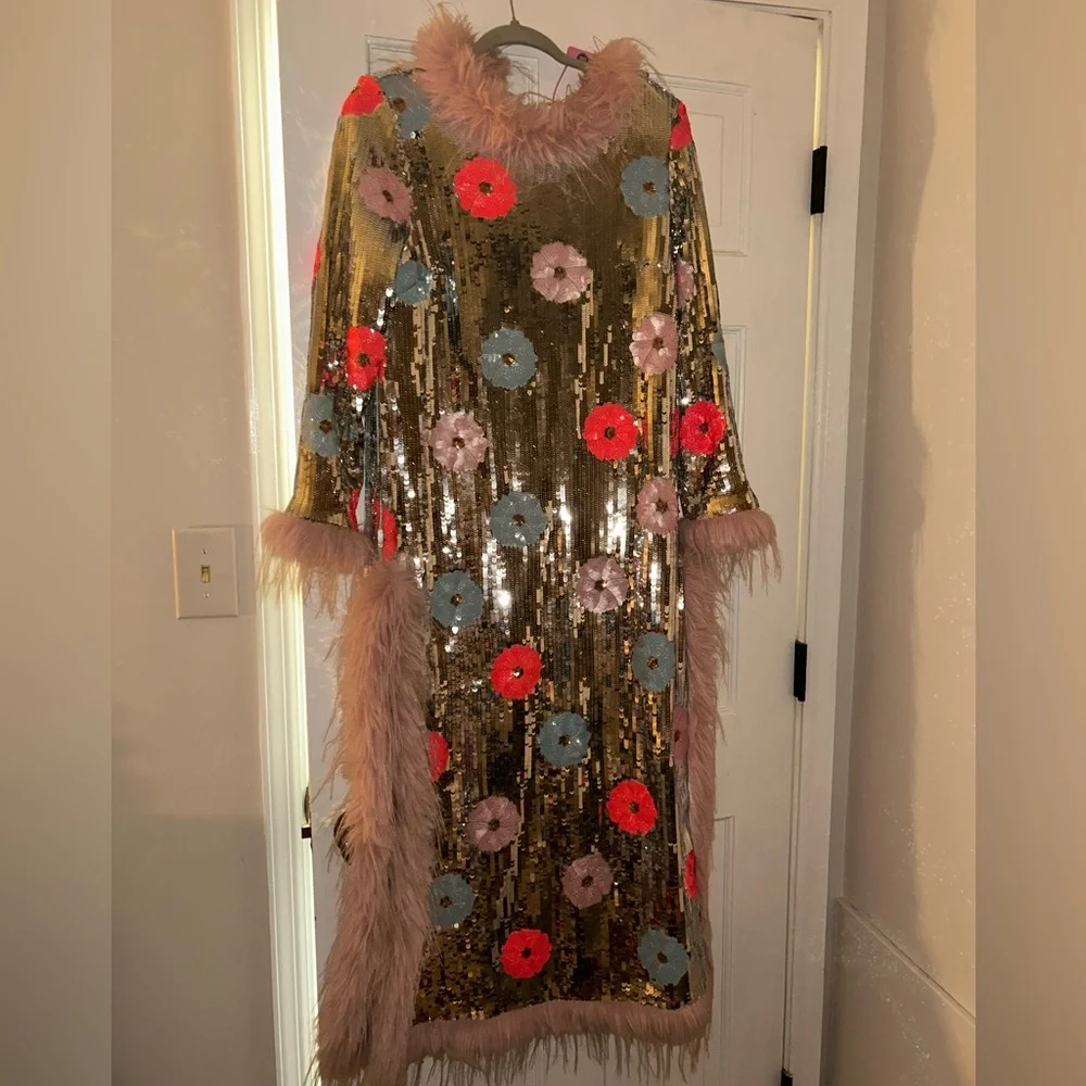 CeliaB Sequin and Fur Midi Cocktail Dress - Picture 2 of 7